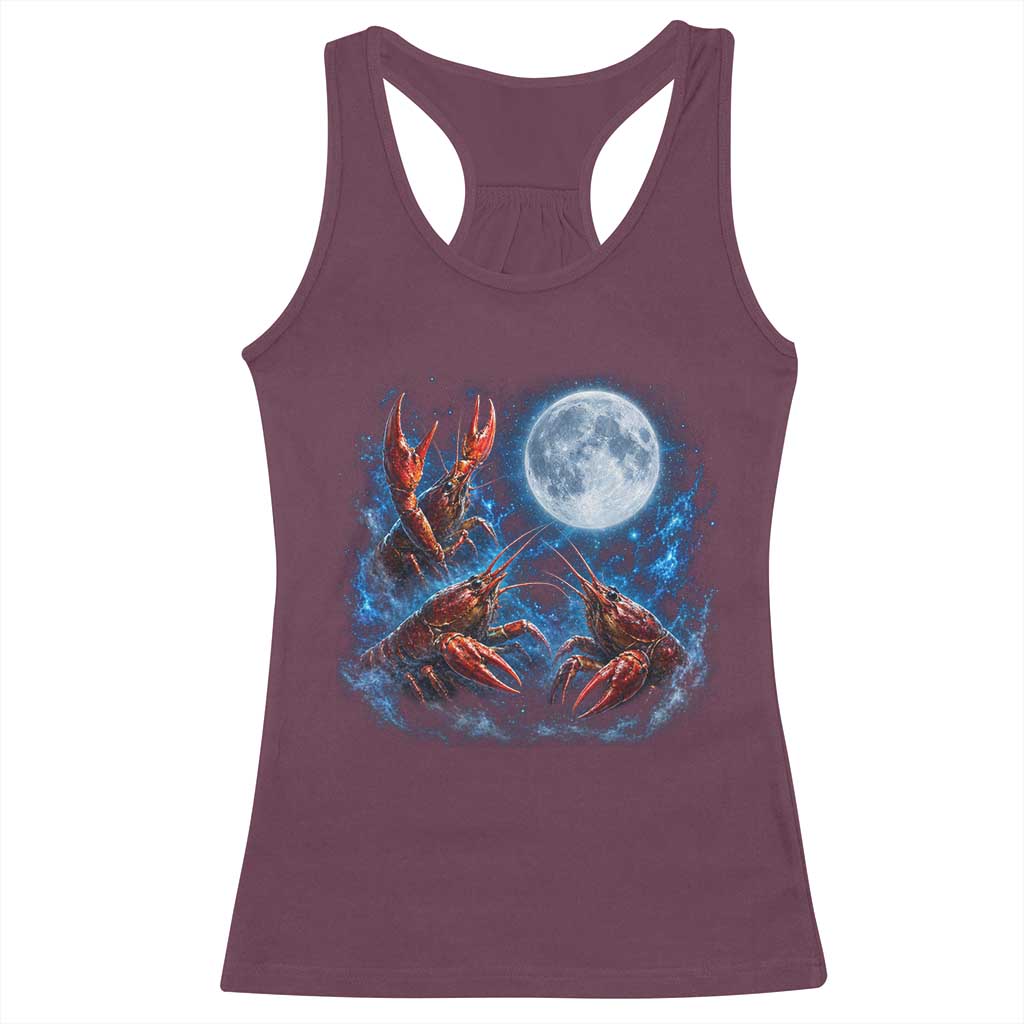 Three Crawfish Moon Racerback Tank Top Lobster Howling To The Moon Vintage Moon Animals TS10 Maroon Print Your Wear