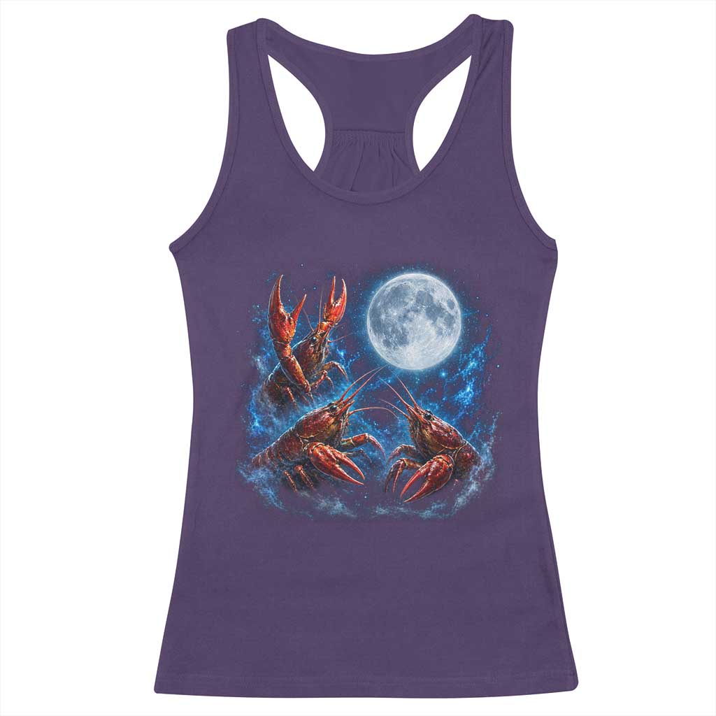 Three Crawfish Moon Racerback Tank Top Lobster Howling To The Moon Vintage Moon Animals TS10 Purple Print Your Wear
