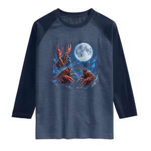Three Crawfish Moon Raglan Shirt Lobster Howling To The Moon Vintage Moon Animals TS10 Heather Denim Navy Print Your Wear