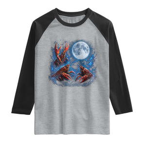 Three Crawfish Moon Raglan Shirt Lobster Howling To The Moon Vintage Moon Animals TS10 Heather Gray Black Print Your Wear