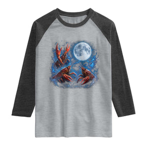 Three Crawfish Moon Raglan Shirt Lobster Howling To The Moon Vintage Moon Animals TS10 Heather Gray Heather Charcoal Print Your Wear
