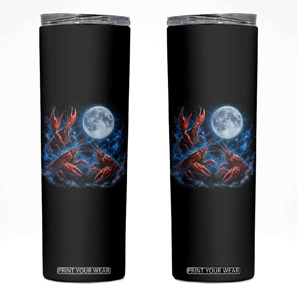 Three Crawfish Moon Skinny Tumbler Lobster Howling To The Moon Vintage Moon Animals TS10 Black Print Your Wear