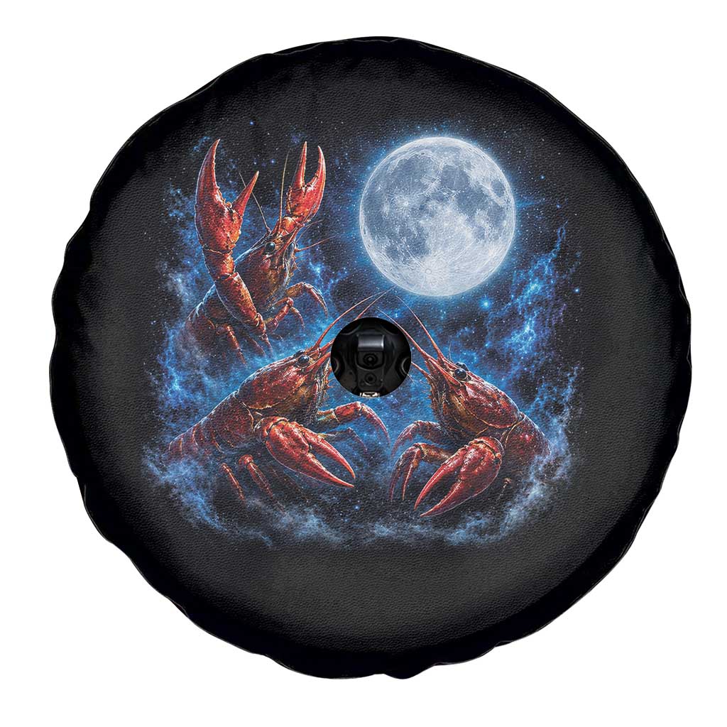 Three Crawfish Moon Spare Tire Cover Lobster Howling To The Moon Vintage Moon Animals TS10 Print Your Wear