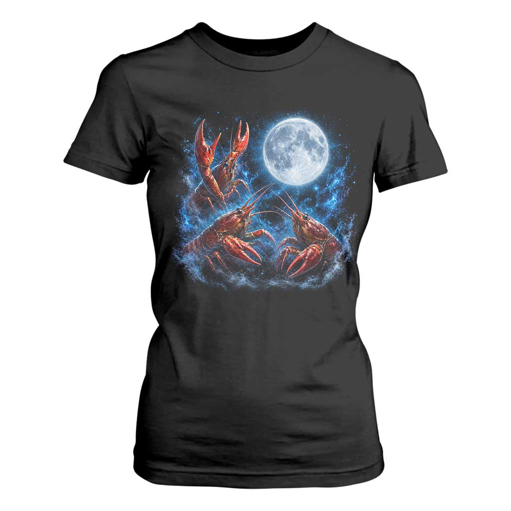 Three Crawfish Moon T Shirt For Women Lobster Howling To The Moon Vintage Moon Animals TS10 Black Print Your Wear