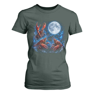 Three Crawfish Moon T Shirt For Women Lobster Howling To The Moon Vintage Moon Animals TS10 Dark Forest Green Print Your Wear