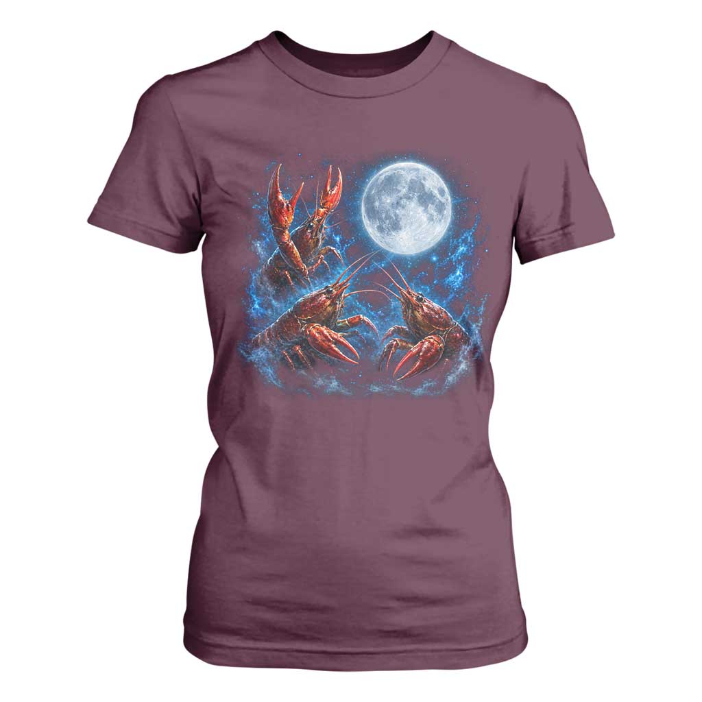 Three Crawfish Moon T Shirt For Women Lobster Howling To The Moon Vintage Moon Animals TS10 Maroon Print Your Wear