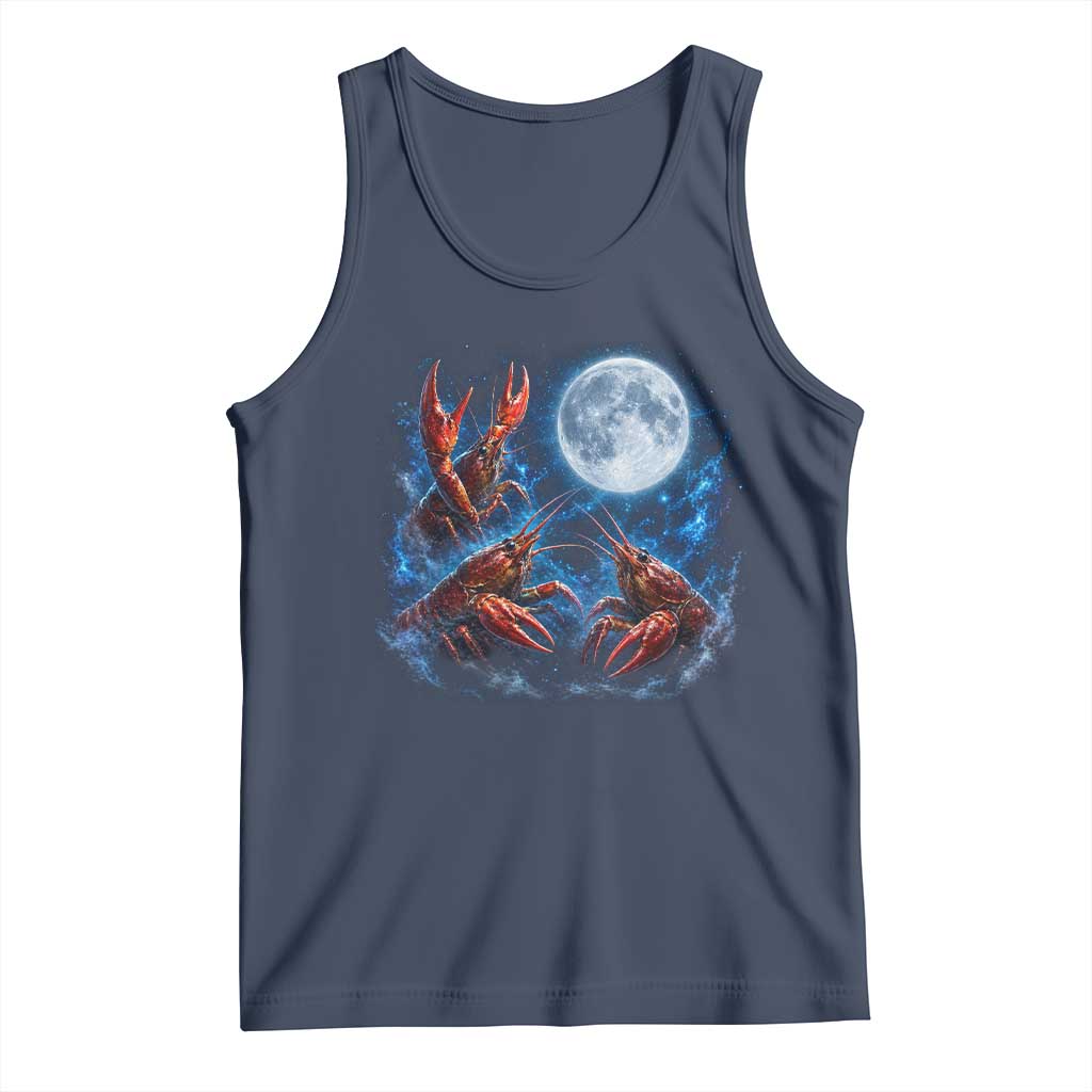 Three Crawfish Moon Tank Top Lobster Howling To The Moon Vintage Moon Animals TS10 Navy Print Your Wear
