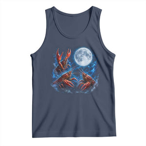Three Crawfish Moon Tank Top Lobster Howling To The Moon Vintage Moon Animals TS10 Navy Print Your Wear