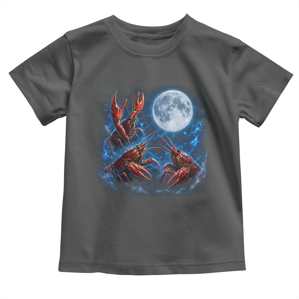 Three Crawfish Moon Toddler T Shirt Lobster Howling To The Moon Vintage Moon Animals TS10 Dark Heather Print Your Wear