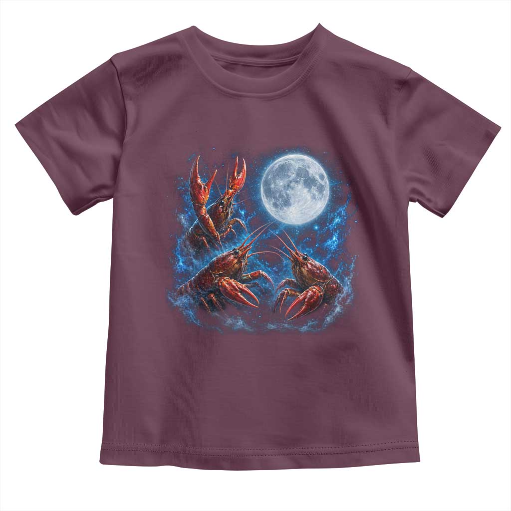 Three Crawfish Moon Toddler T Shirt Lobster Howling To The Moon Vintage Moon Animals TS10 Maroon Print Your Wear