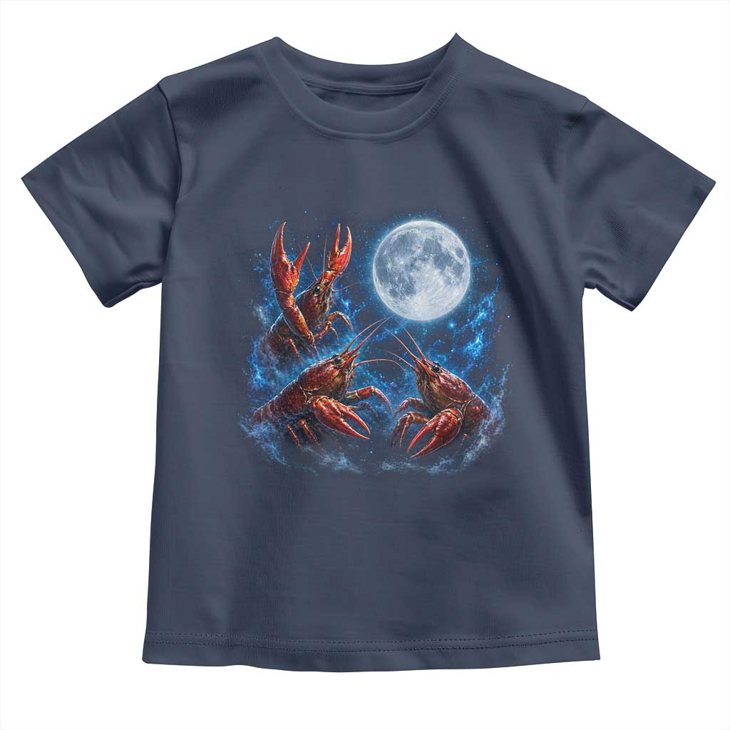 Three Crawfish Moon Toddler T Shirt Lobster Howling To The Moon Vintage Moon Animals TS10 Navy Print Your Wear