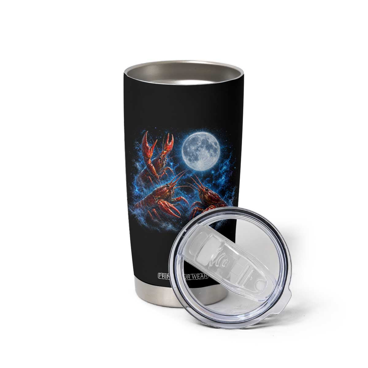 Three Crawfish Moon Tumbler Cup Lobster Howling To The Moon Vintage Moon Animals TS10 Print Your Wear