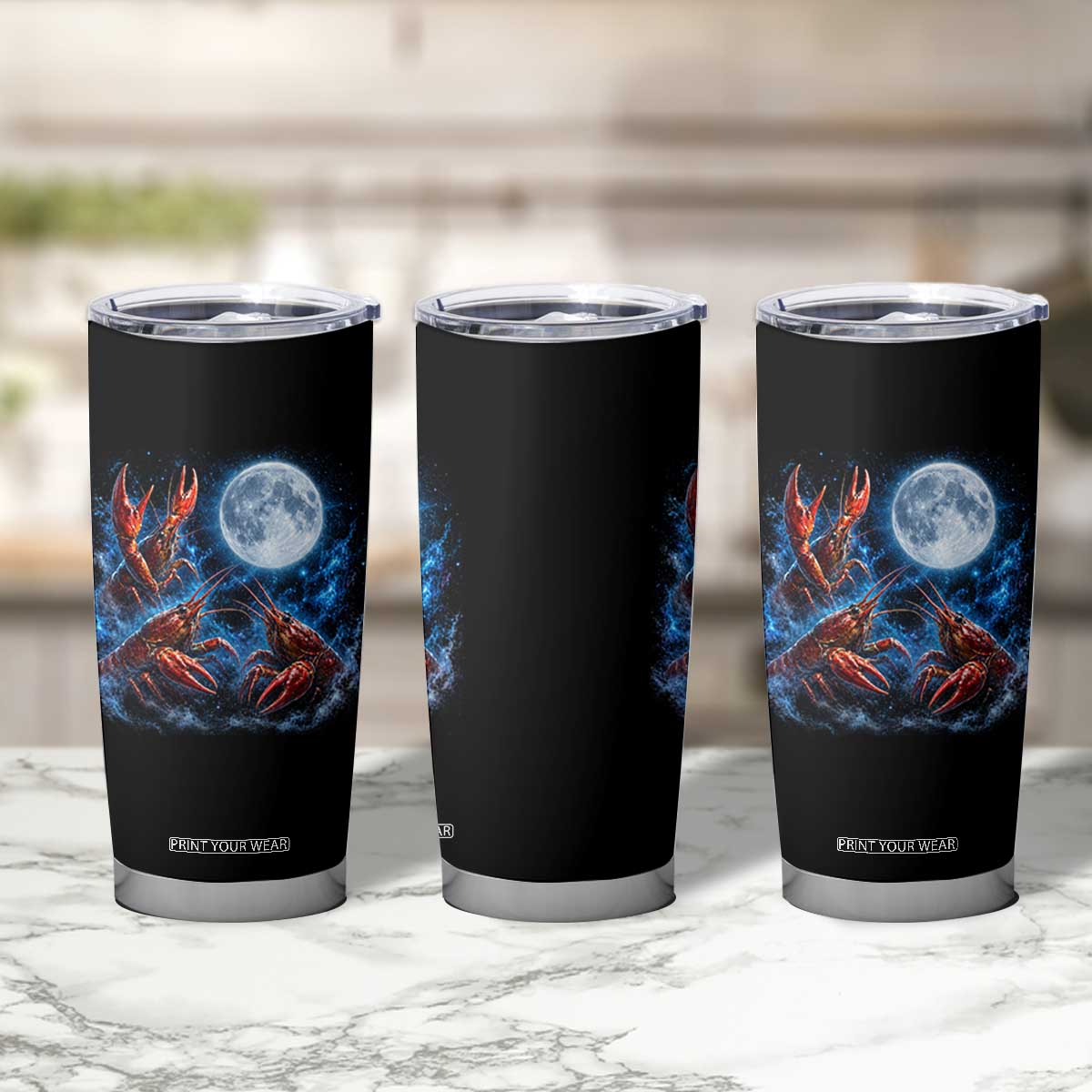 Three Crawfish Moon Tumbler Cup Lobster Howling To The Moon Vintage Moon Animals TS10 Print Your Wear