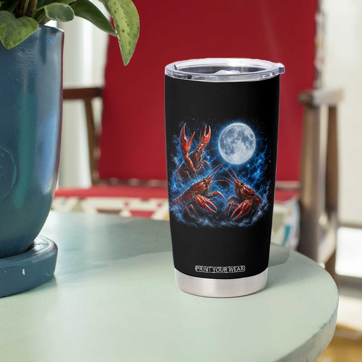 Three Crawfish Moon Tumbler Cup Lobster Howling To The Moon Vintage Moon Animals TS10 Print Your Wear