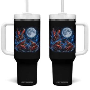 Three Crawfish Moon Tumbler With Handle Lobster Howling To The Moon Vintage Moon Animals TS10 One Size: 40 oz Black Print Your Wear