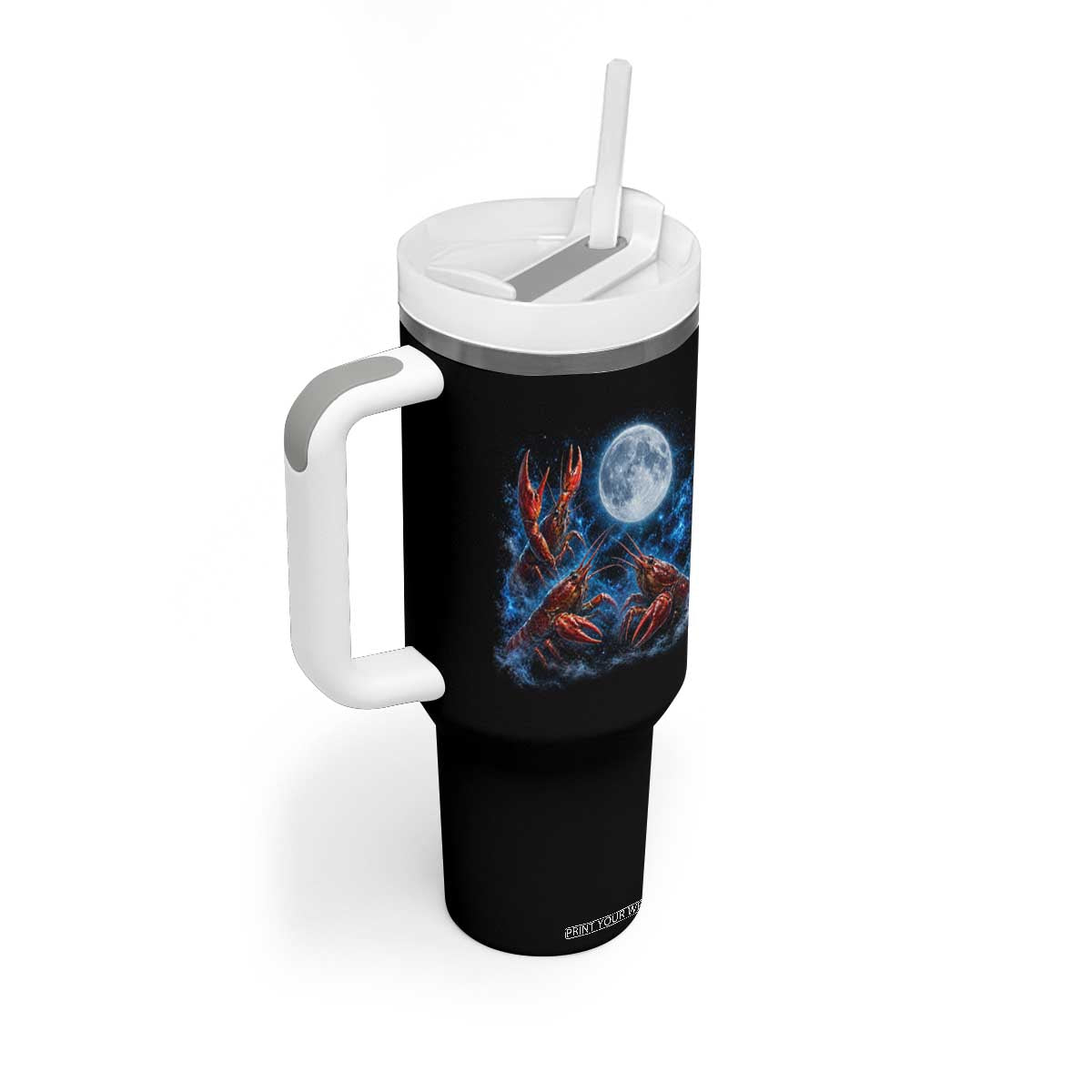 Three Crawfish Moon Tumbler With Handle Lobster Howling To The Moon Vintage Moon Animals TS10 Print Your Wear