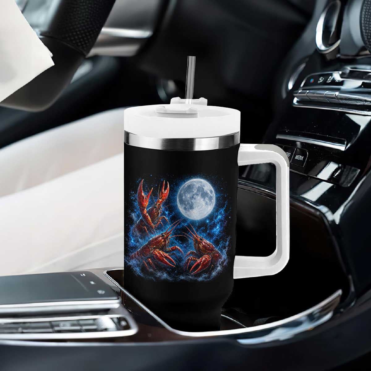 Three Crawfish Moon Tumbler With Handle Lobster Howling To The Moon Vintage Moon Animals TS10 Print Your Wear