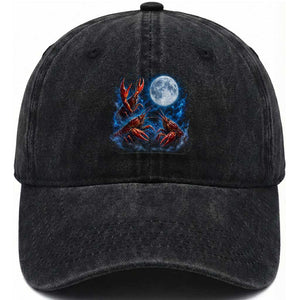 Three Crawfish Moon Washed Cotton Baseball Cap Lobster Howling To The Moon Vintage Moon Animals TS10 Print Your Wear