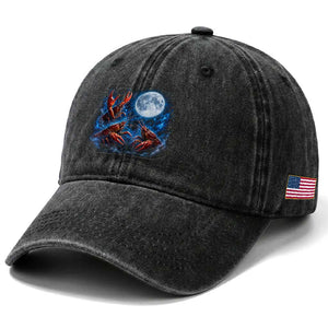 Three Crawfish Moon Washed Cotton Baseball Cap Lobster Howling To The Moon Vintage Moon Animals TS10 Print Your Wear