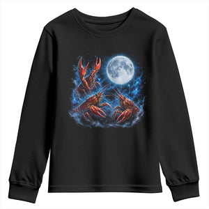 Three Crawfish Moon Youth Sweatshirt Lobster Howling To The Moon Vintage Moon Animals TS10 Black Print Your Wear