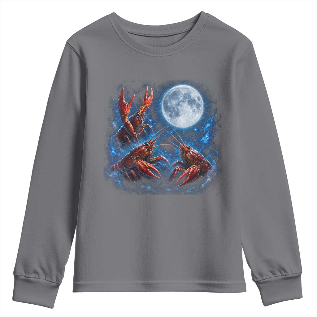 Three Crawfish Moon Youth Sweatshirt Lobster Howling To The Moon Vintage Moon Animals TS10 Charcoal Print Your Wear