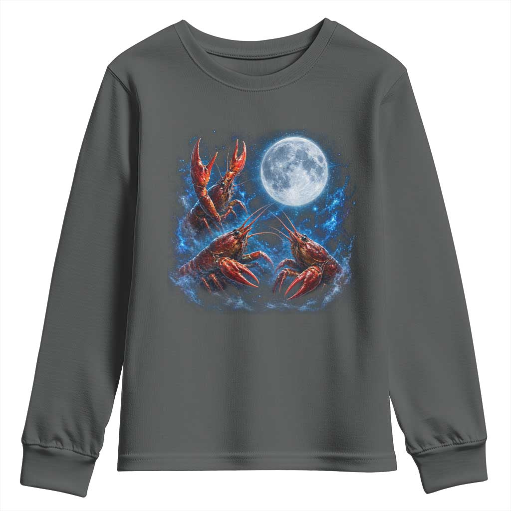 Three Crawfish Moon Youth Sweatshirt Lobster Howling To The Moon Vintage Moon Animals TS10 Dark Heather Print Your Wear