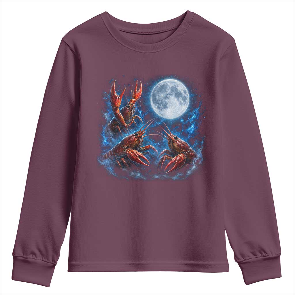 Three Crawfish Moon Youth Sweatshirt Lobster Howling To The Moon Vintage Moon Animals TS10 Maroon Print Your Wear