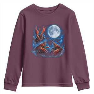 Three Crawfish Moon Youth Sweatshirt Lobster Howling To The Moon Vintage Moon Animals TS10 Maroon Print Your Wear