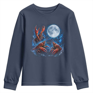 Three Crawfish Moon Youth Sweatshirt Lobster Howling To The Moon Vintage Moon Animals TS10 Navy Print Your Wear