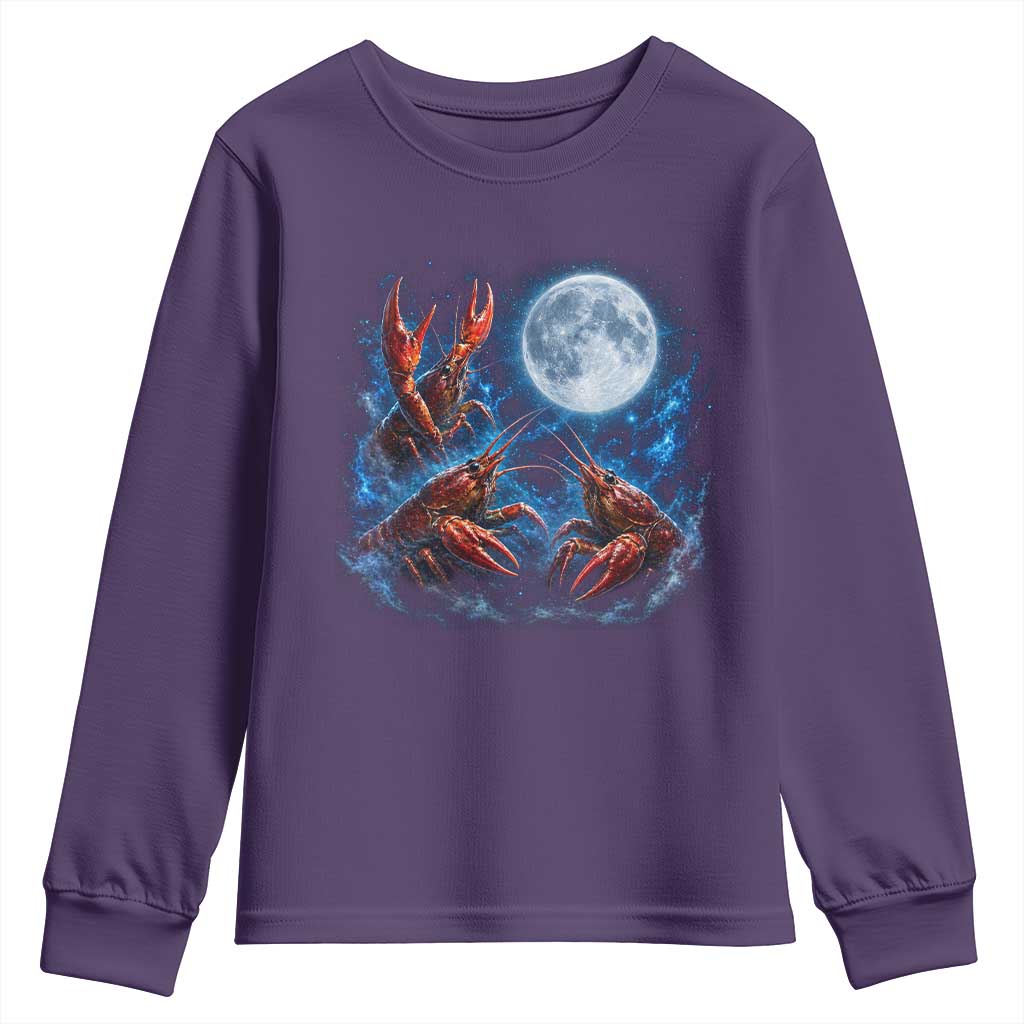 Three Crawfish Moon Youth Sweatshirt Lobster Howling To The Moon Vintage Moon Animals TS10 Purple Print Your Wear