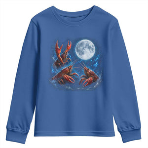Three Crawfish Moon Youth Sweatshirt Lobster Howling To The Moon Vintage Moon Animals TS10 Royal Blue Print Your Wear