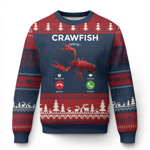 Crawfish Calling Ugly Christmas Sweater Funny Fishing Cajun Boil Lobster Meme TS10 Navy Red Print Your Wear