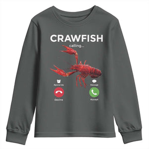 Crawfish Calling Youth Sweatshirt Funny Fishing Cajun Boil Lobster Meme TS10 Dark Heather Print Your Wear