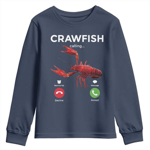 Crawfish Calling Youth Sweatshirt Funny Fishing Cajun Boil Lobster Meme TS10 Navy Print Your Wear