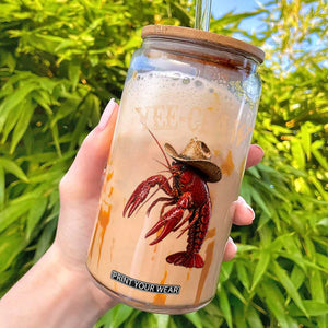 Funny Cowboy Crawfish Glass Can Yee Claw Funny Crawfish Cajun Seafood Festival TS10 Black Print Your Wear