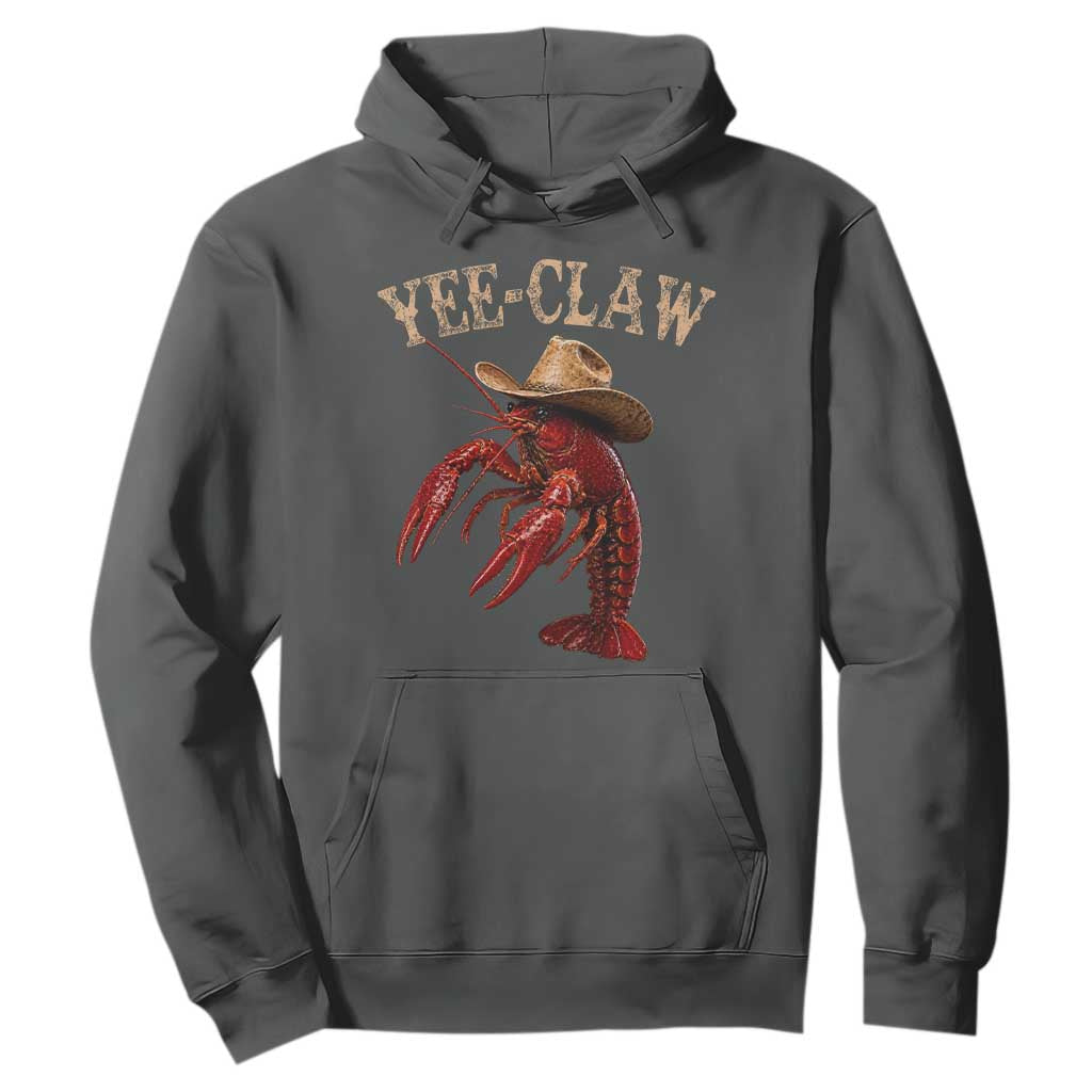 Funny Cowboy Crawfish Hoodie Yee Claw Funny Crawfish Cajun Seafood Festival TS10 Dark Heather Print Your Wear