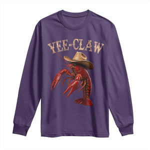 Funny Cowboy Crawfish Long Sleeve Shirt Yee Claw Funny Crawfish Cajun Seafood Festival TS10 Purple Print Your Wear