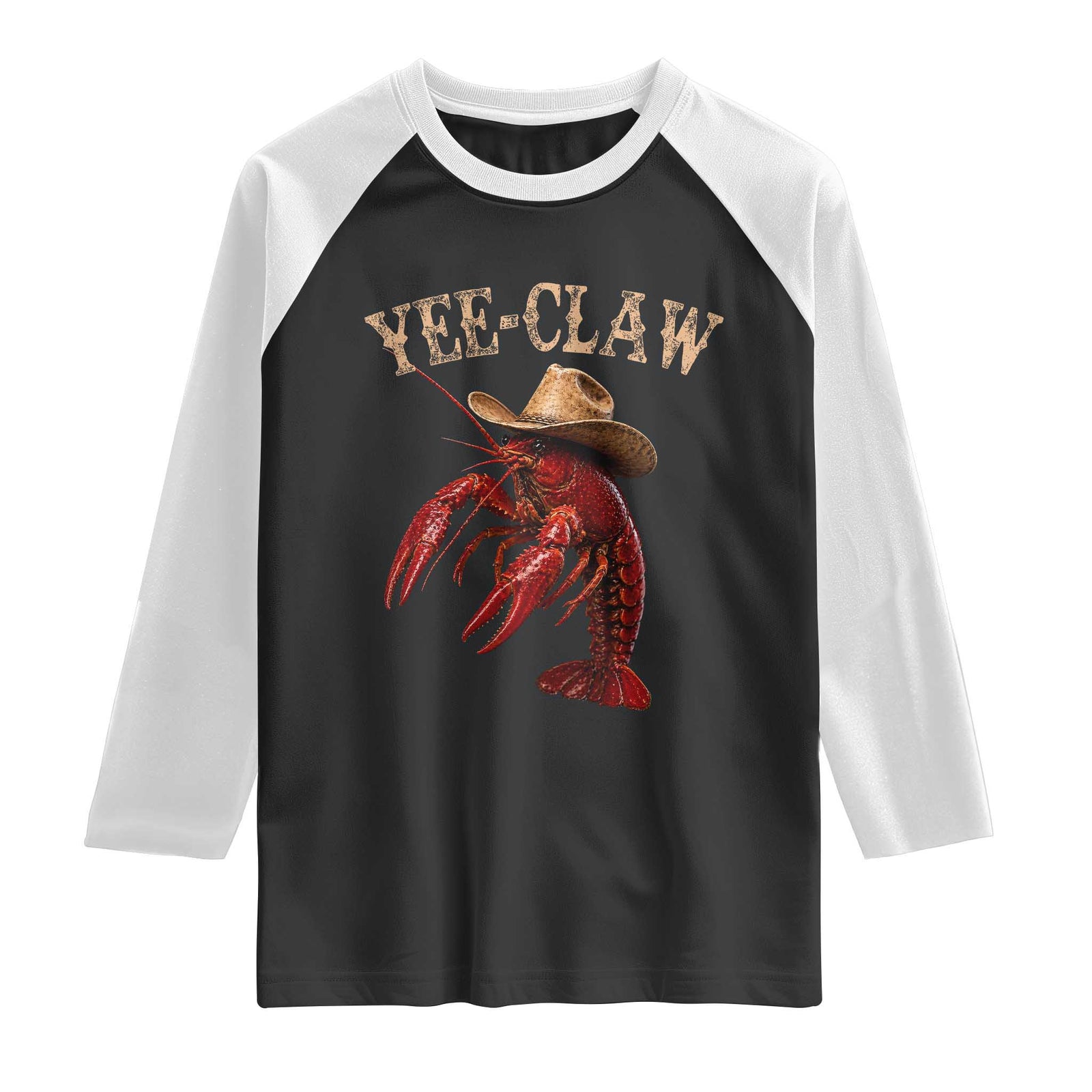 Funny Cowboy Crawfish Raglan Shirt Yee Claw Funny Crawfish Cajun Seafood Festival TS10 Black White Print Your Wear