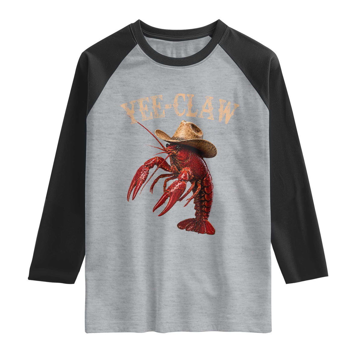 Funny Cowboy Crawfish Raglan Shirt Yee Claw Funny Crawfish Cajun Seafood Festival TS10 Heather Gray Black Print Your Wear
