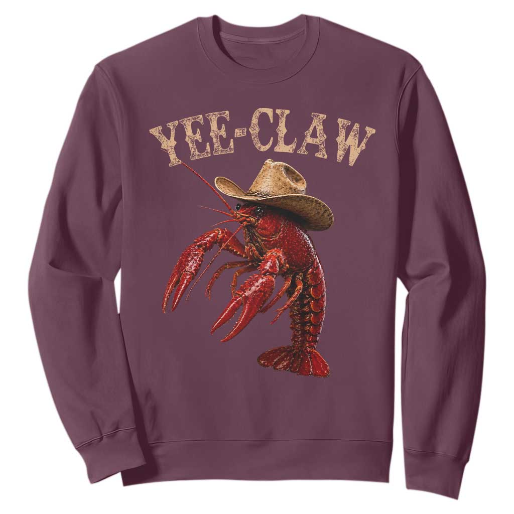 Funny Cowboy Crawfish Sweatshirt Yee Claw Funny Crawfish Cajun Seafood Festival TS10 Maroon Print Your Wear