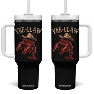 Funny Cowboy Crawfish Tumbler With Handle Yee Claw Funny Crawfish Cajun Seafood Festival TS10 One Size: 40 oz Black Print Your Wear
