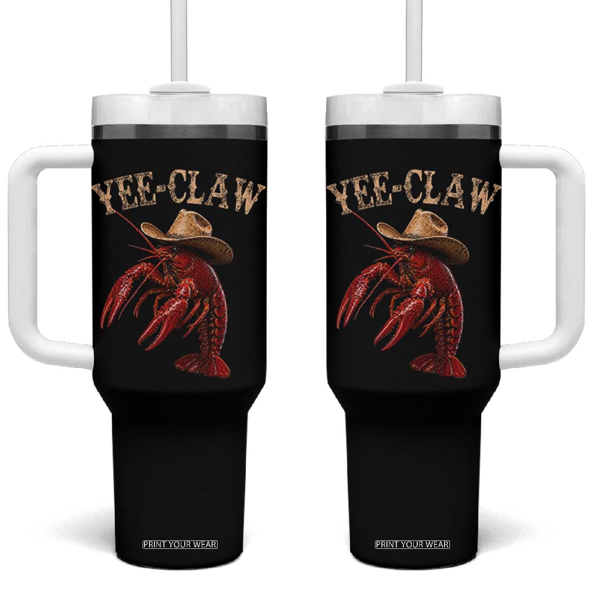Funny Cowboy Crawfish Tumbler With Handle Yee Claw Funny Crawfish Cajun Seafood Festival TS10 One Size: 40 oz Black Print Your Wear