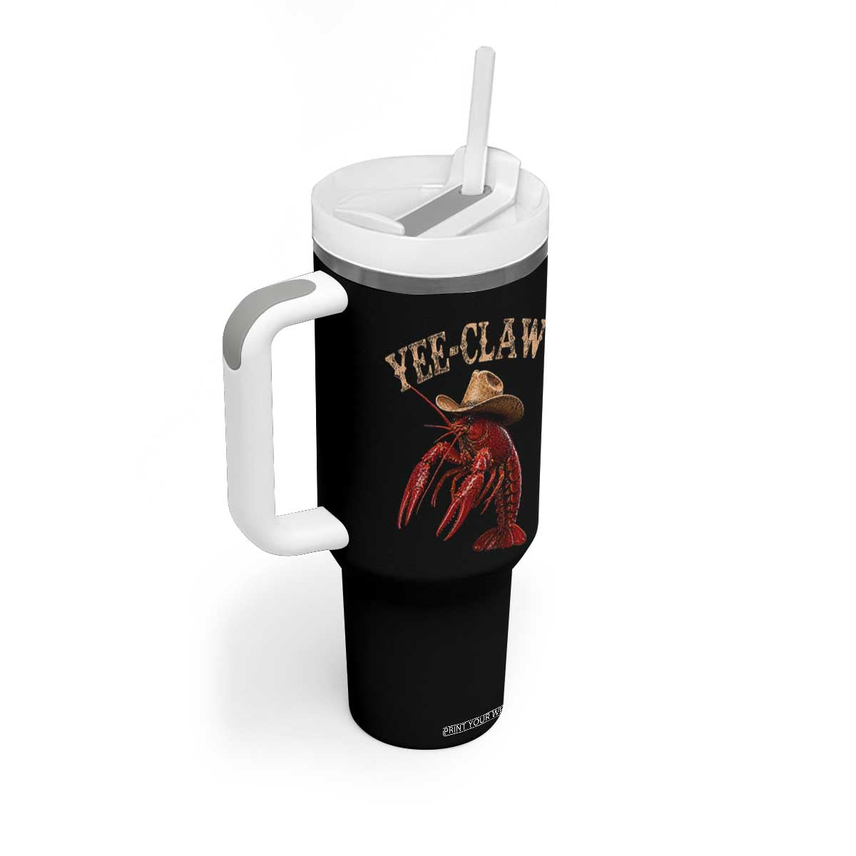Funny Cowboy Crawfish Tumbler With Handle Yee Claw Funny Crawfish Cajun Seafood Festival TS10 Print Your Wear