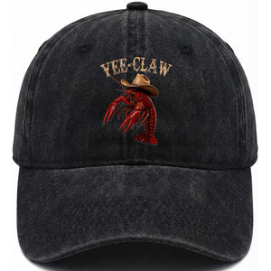 Funny Cowboy Crawfish Washed Cotton Baseball Cap Yee Claw Funny Crawfish Cajun Seafood Festival TS10 Print Your Wear