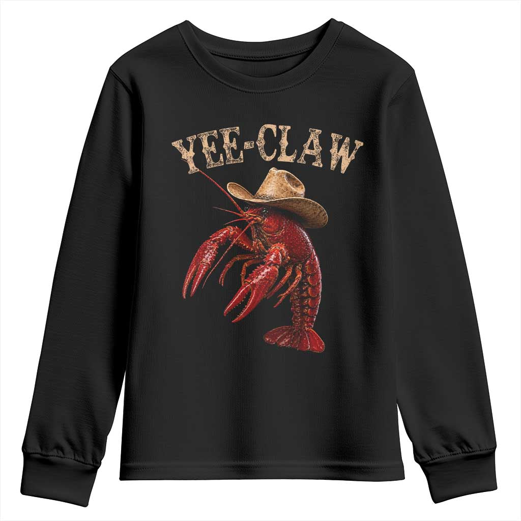 Funny Cowboy Crawfish Youth Sweatshirt Yee Claw Funny Crawfish Cajun Seafood Festival TS10 Black Print Your Wear