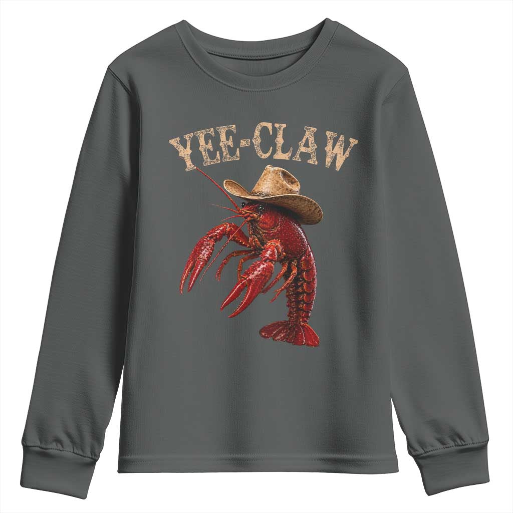 Funny Cowboy Crawfish Youth Sweatshirt Yee Claw Funny Crawfish Cajun Seafood Festival TS10 Dark Heather Print Your Wear