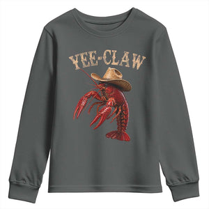 Funny Cowboy Crawfish Youth Sweatshirt Yee Claw Funny Crawfish Cajun Seafood Festival TS10 Dark Heather Print Your Wear