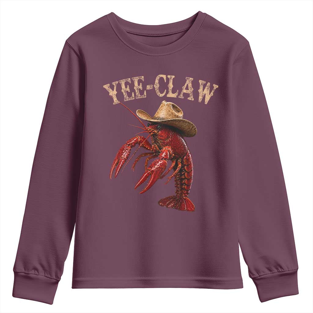 Funny Cowboy Crawfish Youth Sweatshirt Yee Claw Funny Crawfish Cajun Seafood Festival TS10 Maroon Print Your Wear