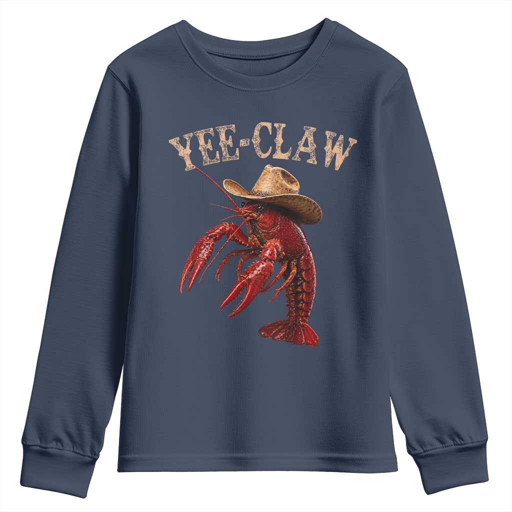 Funny Cowboy Crawfish Youth Sweatshirt Yee Claw Funny Crawfish Cajun Seafood Festival TS10 Navy Print Your Wear