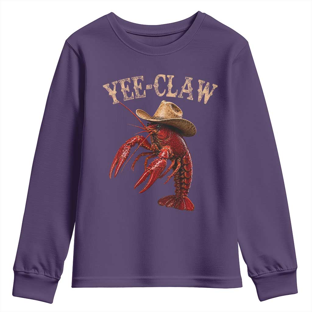 Funny Cowboy Crawfish Youth Sweatshirt Yee Claw Funny Crawfish Cajun Seafood Festival TS10 Purple Print Your Wear